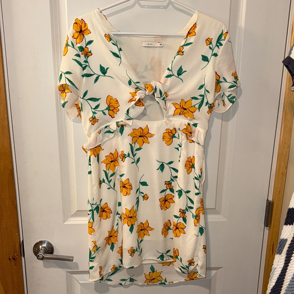 Lush Yellow Floral Tie-Front Dress